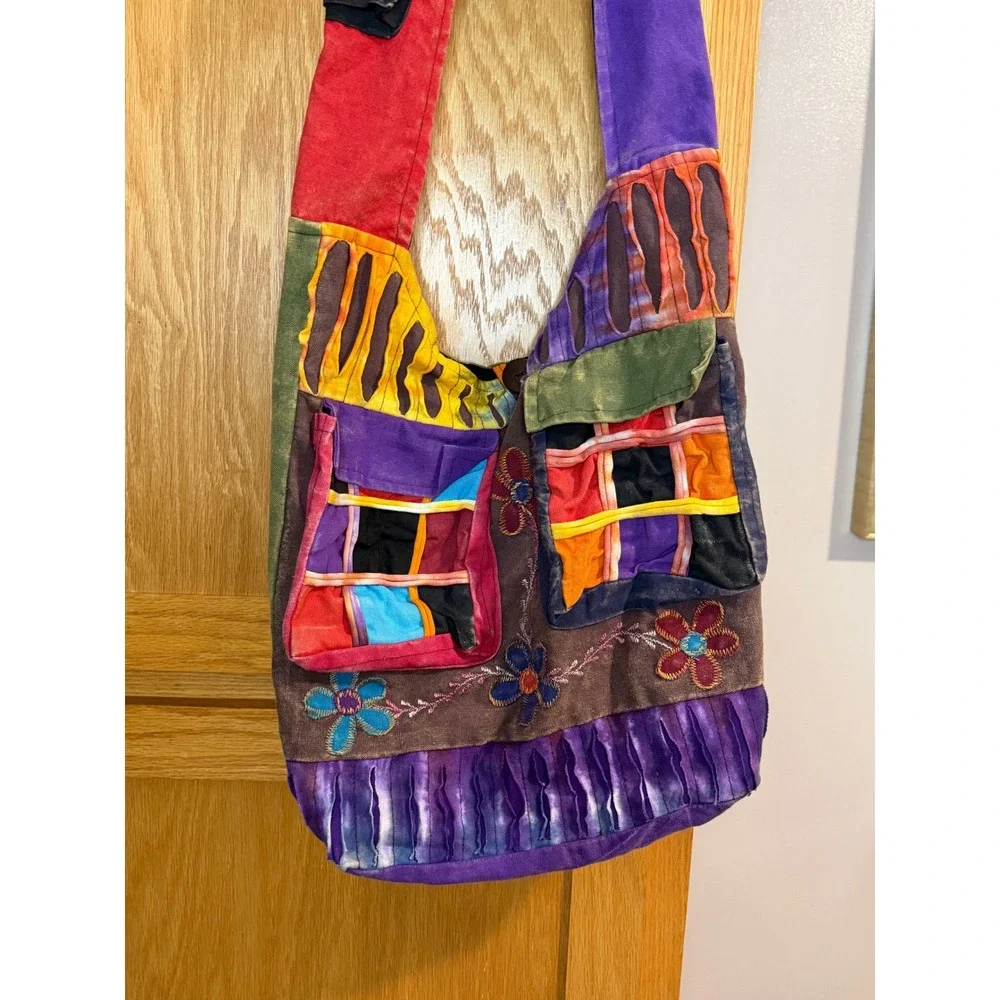 Vintage Rising International Patchwork Crossbody Bag Cotton Boho Multi-Color